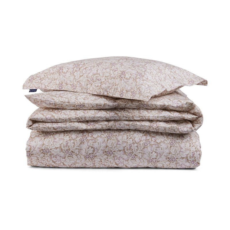 Bäddset Bomullssatin, Bladmönstrat Beige/Burgundy